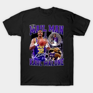 Karl Malone The Mail Man Basketball Legend Signature Vintage Retro 80s 90s Bootleg Rap Style T-Shirt